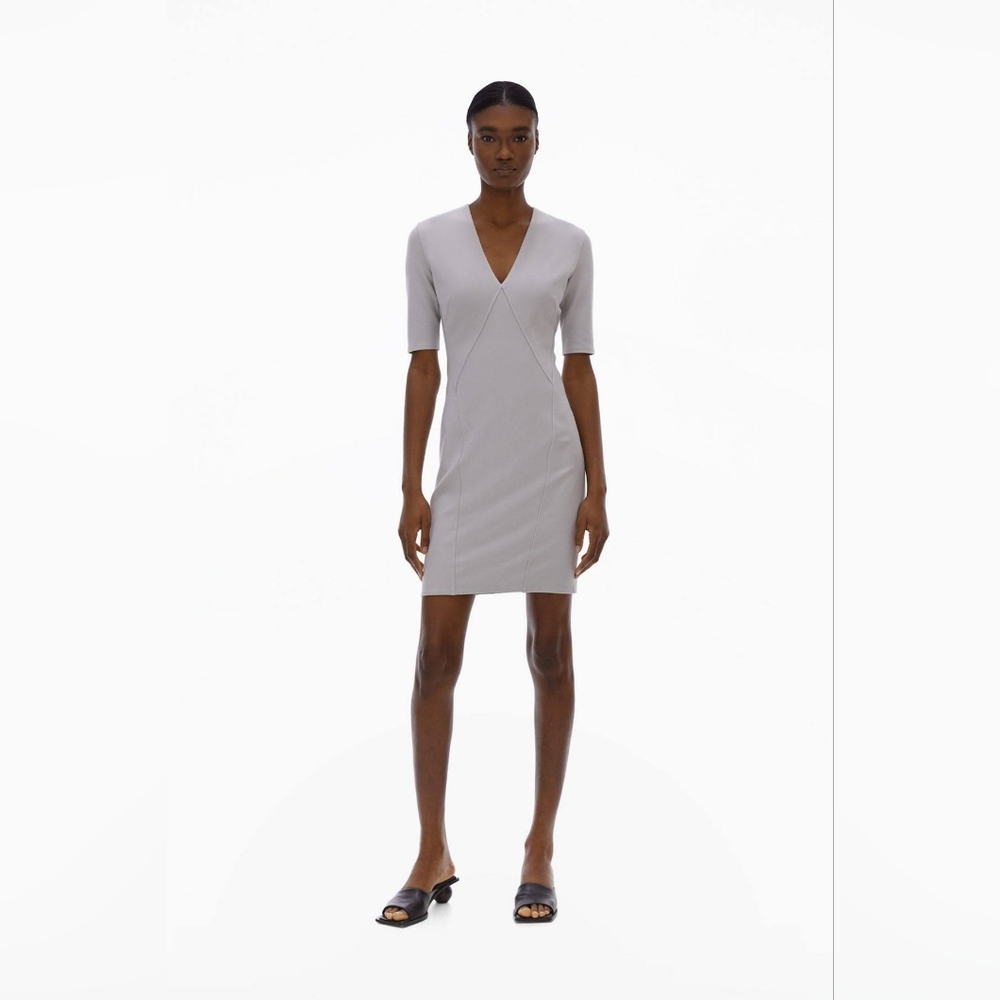 NWOT Helmut Lang Double Knit Light Grey Cut Out Dress SM